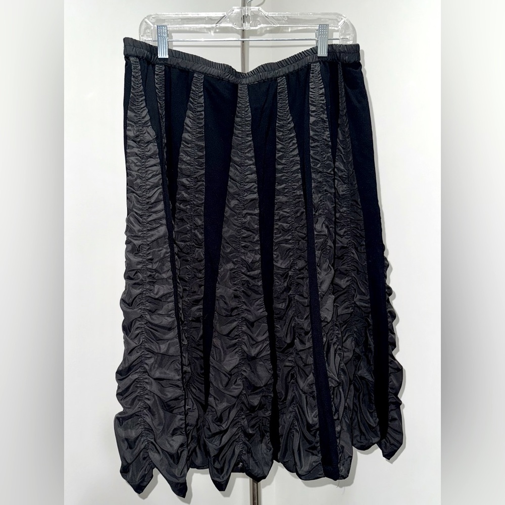 WD•NY Black Ruched Silk Blend Skirt XL | Lined Midi Party Skirt